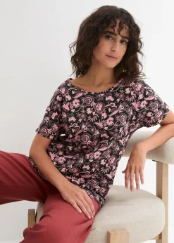 T-shirt coton décontracté en fil flammé à base arrondie
