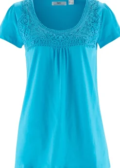 T-shirt coton et dentelle, manches courtes