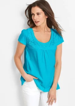 T-shirt coton et dentelle, manches courtes