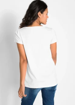 T-shirt coton et dentelle, manches courtes