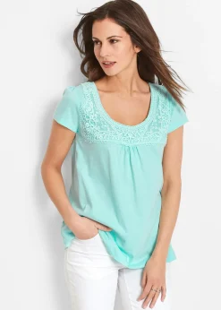 T-shirt coton et dentelle, manches courtes