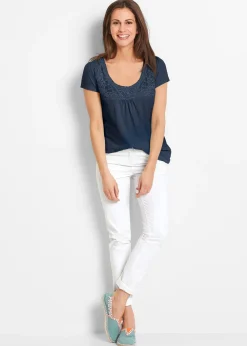 T-shirt coton et dentelle, manches courtes