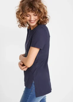 T-shirt coton imprimé et fendu sur le côté