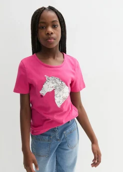 T-shirt fille à sequins réversibles en coton