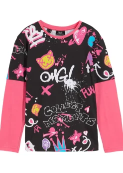 T-shirt fille, look superposé, en coton