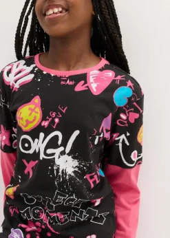 T-shirt fille, look superposé, en coton