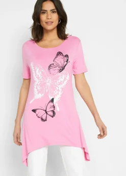 T-shirt long à pans et imprimé papillon