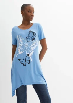 T-shirt long à pans et imprimé papillon