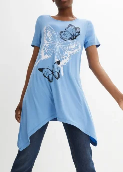 T-shirt long à pans et imprimé papillon