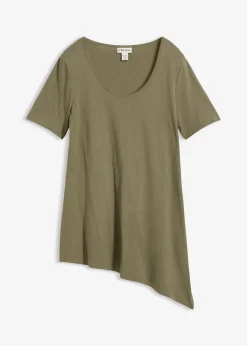 T-shirt long asymétrique en coton et viscose