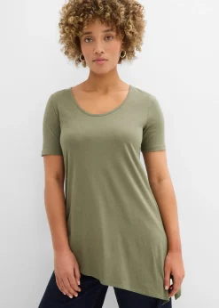 T-shirt long asymétrique en coton et viscose