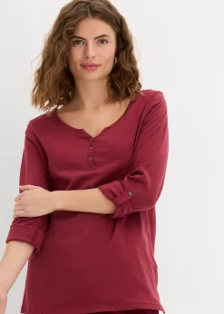 T-shirt manches longues à col boutonné, 100% coton