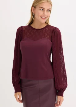 T-shirt manches longues à dentelle