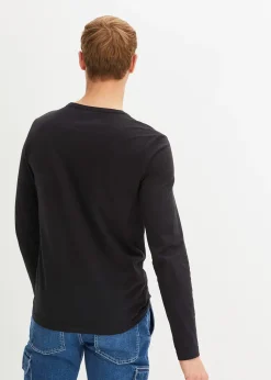 T-shirt manches longues col tunisien 100% coton, slim