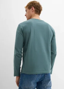 T-shirt manches longues col tunisien 100% coton, slim