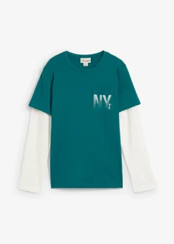 T-shirt manches longues effet superposition, 100% coton