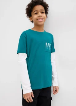 T-shirt manches longues effet superposition, 100% coton