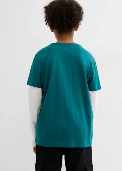 T-shirt manches longues effet superposition, 100% coton