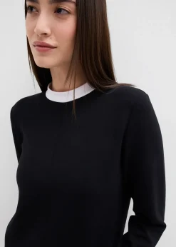 T-shirt manches longues en viscose mélangée, col cheminée contrastant