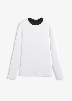 T-shirt manches longues en viscose mélangée, col cheminée contrastant