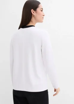 T-shirt manches longues en viscose mélangée, col cheminée contrastant