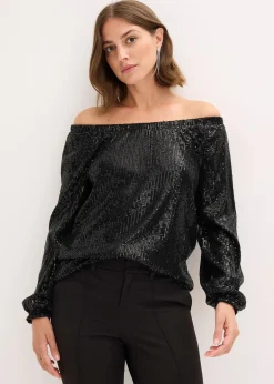 T-shirt oversize à sequins encolure Bardot
