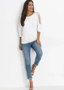 T-shirt oversize en viscose et dentelle