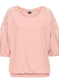 T-shirt oversize en viscose et dentelle