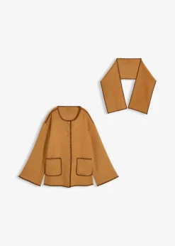 Veste à broderie décorative (ens. 2 pces avec écharpe)