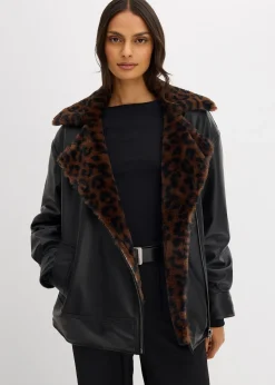 Veste enduite avec doublure peluche léopard