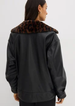 Veste enduite avec doublure peluche léopard