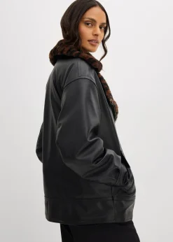 Veste enduite avec doublure peluche léopard