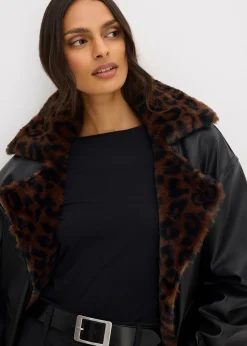 Veste enduite avec doublure peluche léopard