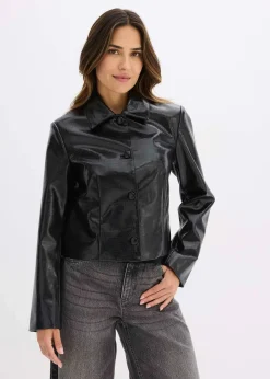 Veste enduite raccourcie à effet croco brillant