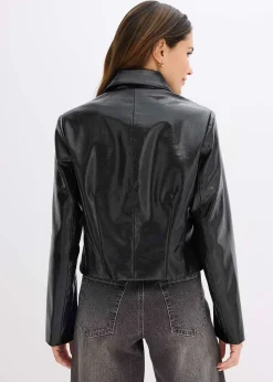 Veste enduite raccourcie à effet croco brillant